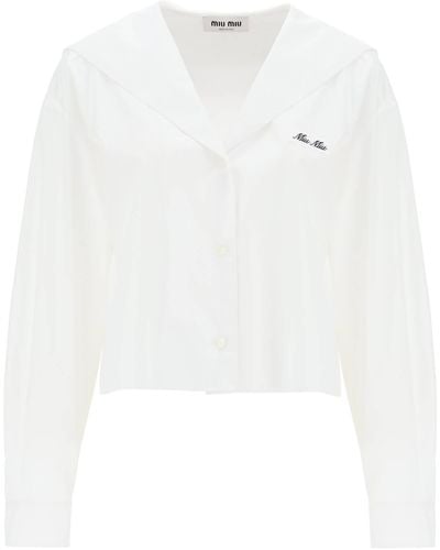 Miu Miu Boxy Sailor-Style Shirt - White