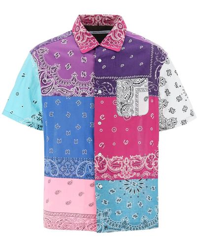 Children of the discordance Short Sleeved Patchwork Shirt With Bandana Prints - Pink
