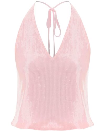 ROTATE BIRGER CHRISTENSEN Rotate Sequined Halterneck Top - Pink