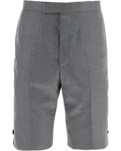 Thom Browne Super 120's Wool Shorts With Back Strap - Gray