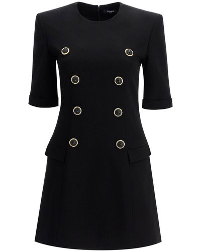 Balmain Crepe Mini Dress With Buttons - Black