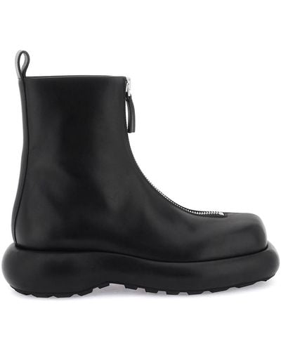 Jil Sander Zippered Leather Ankle Boots - Black