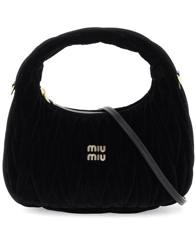 Miu Miu Velvet Miu Wander Small Hobo Bag - Black