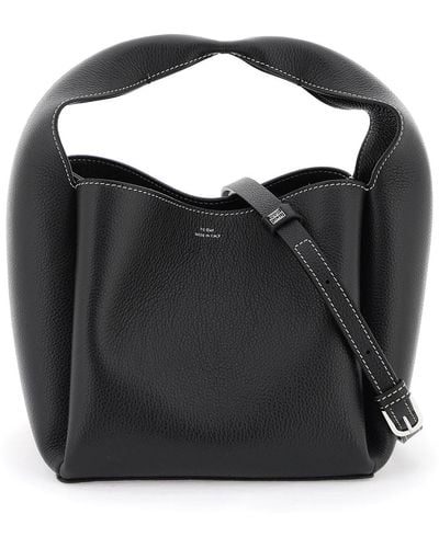 Totême Hammered Leather Bucket Bag - Black