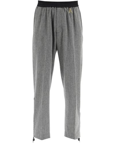 Aries Houndstooth Trousers With Zip Detail - Grey