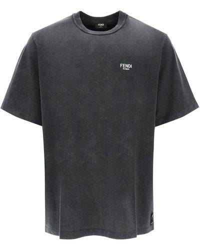 Fendi T-shirt in jersey lavato - Nero