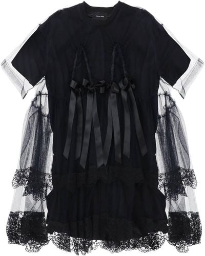 Simone Rocha Abito Midi In Mesh Con Pizzo E Fiocchi - Black