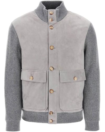 Brunello Cucinelli Padded Leather Jacket - Grey