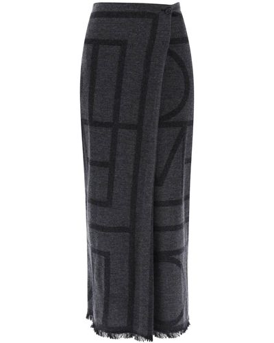 Totême Toteme Monogram Wool Maxi Sarong Skirt - Black