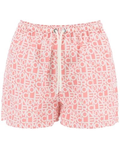 Moncler Basic Logo Shorts In Technical Fabric - Pink