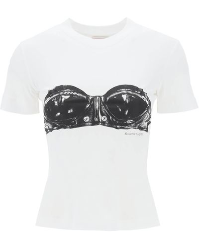 Alexander McQueen Bustier Print Cotton T-shirt - White