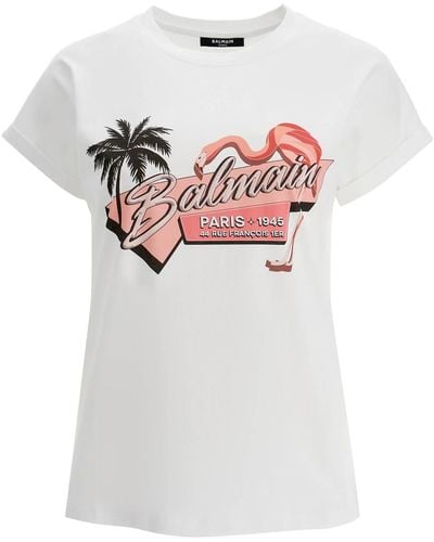 Balmain Flamingo Print T-Shirt - White