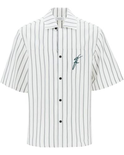 Ferragamo Striped Bowling Shirt With Button - White