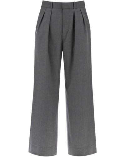Wardrobe NYC Wide Leg Flannel Trousers For Men Or - Grey
