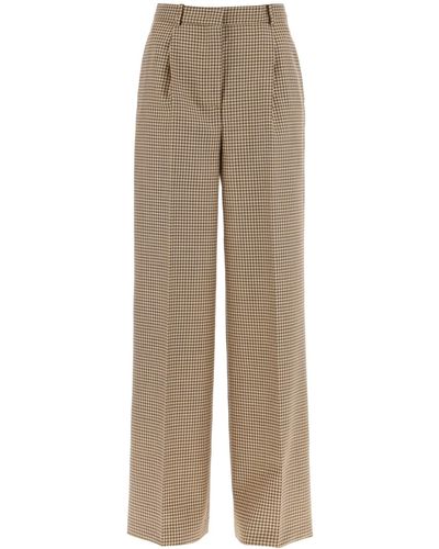 MSGM Wide Leg Trousers With Check Motif - Natural