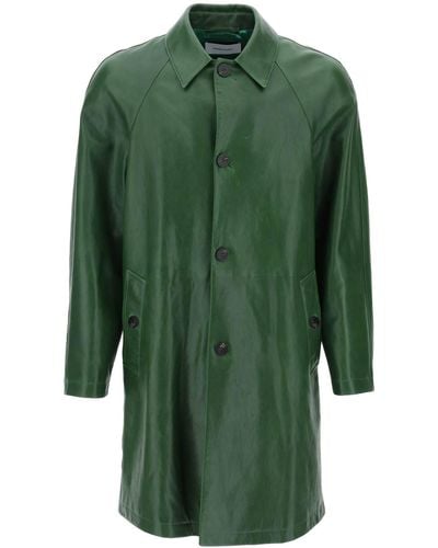 Ferragamo Midi Nappa Leather Coat - Green