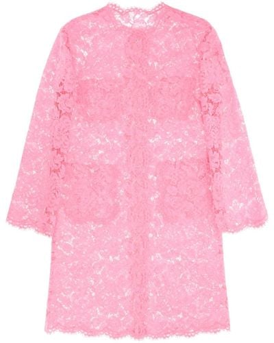 Dolce & Gabbana Dust Coat In Floral Cordonnet Lace - Pink