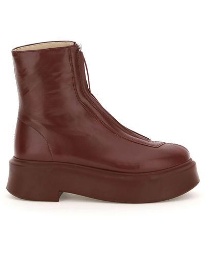 The Row Zipped Nappa Leather Ankle Boots - Brown