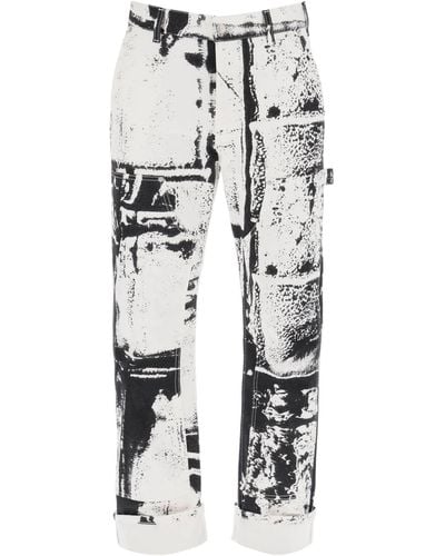 Alexander McQueen Jeans Workwear Stampa Fold - Bianco