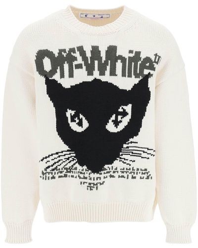 Off-White c/o Virgil Abloh Jacquard Cat Chunky Pullover - White