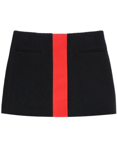 Ferragamo Salvatore Tweed Mini Skirt With Satin Intarsia - Black