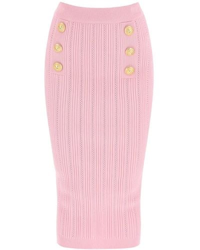 Balmain "Knitted Midi Skirt With Embossed - Pink
