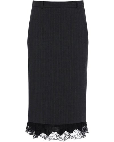 Balenciaga "striped Midi Skirt With Lace Detail - Black
