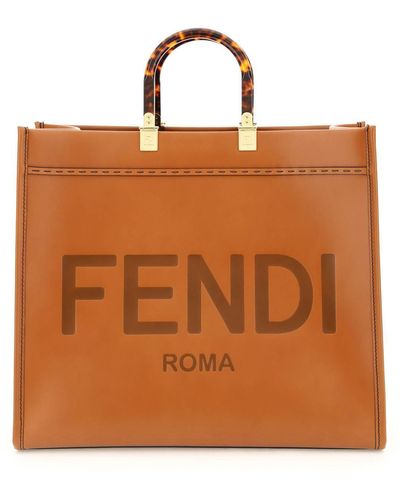 Fendi Mini Sunshine Plexiglass Technical Fabric Vitello Ceylon Shopper Tote Crossbody Bag Sand