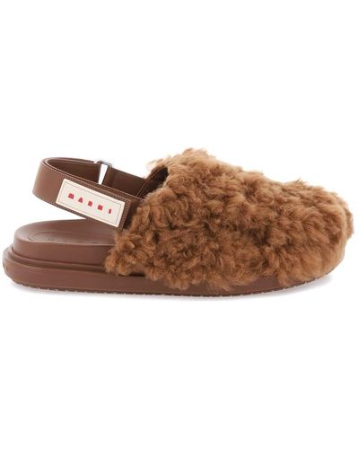 Marni Merino Wool Shearling Fussbett Sabots - Brown