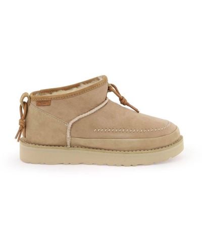 UGG Ultra Mini Crafted Logo-patch Suede And Shearling Ankle Boots - Natural