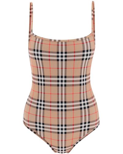 Burberry Check One-Piece Swimsuit - Natural
