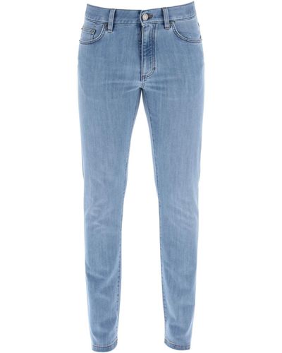 Zegna Slim Fit Jeans In Stretch Denim - Blue