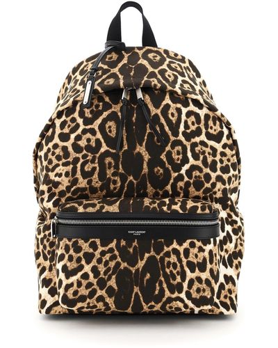 Saint Laurent City Canvas Leopard Backpack - Black