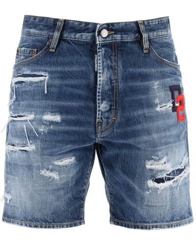 DSquared² Bermuda Marine in denim Dark Ripped Wash - Blu