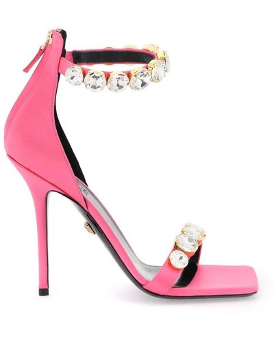Versace Satin Sandals With Crystals - Pink