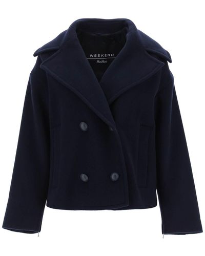 Weekend by Maxmara 'autore' Virgin Wool Double-breasted Peacoat - Blue