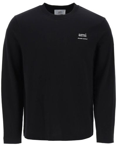 Ami Paris Long-Sleeved Cotton T-Shirt For - Black