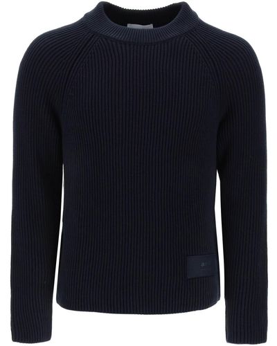 Ami Paris Cotton And Wool Crew Neck Sweater - Blue