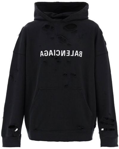 Balenciaga Destroyed Logo Sweatshirt With - Black