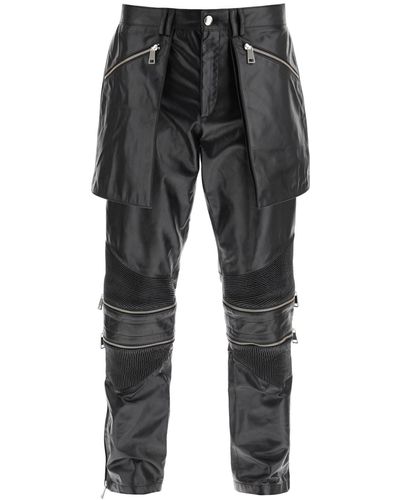 Youths in Balaclava Convertible Leather Biker Pants - Grey
