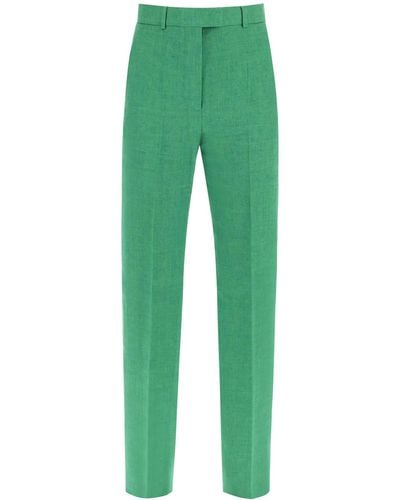 Max Mara Studio 'Alcano' Straight Linen Trousers - Green