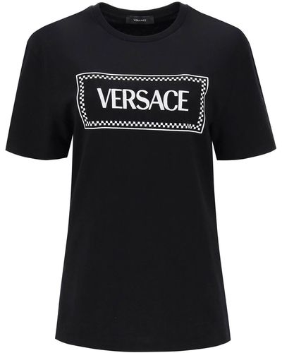 Versace T Shirt With Logo Embroidery - Black