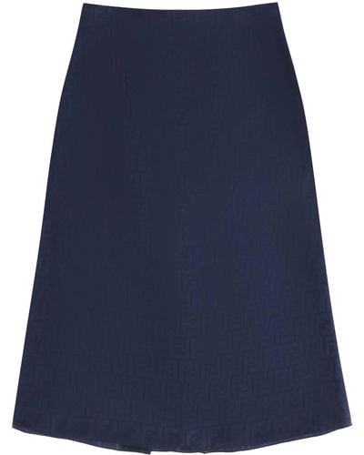 Fendi Ff Jacquard Satin Pencil Skirt - Blue