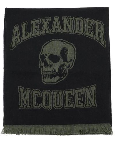 Alexander McQueen Sciarpa in lana con logo varsity - Nero