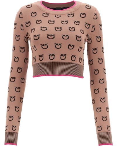 Pinko 'Furetto' All-Over Logo Crop Top - Natural