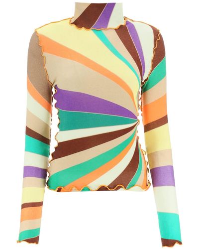 Siedres Multicolored Turtleneck Jumper With Gathered Stitching - Multicolour