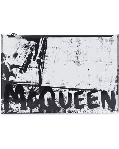 Alexander McQueen Pouch Piatta Graffiti - Bianco