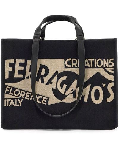 Ferragamo Logo Printed Tote Bag (M) - Black