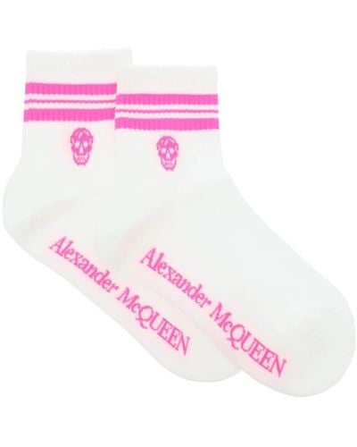 Alexander McQueen Stripe Skull Sports Socks - Rosa
