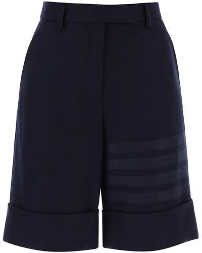Thom Browne Shorts In Flannel With 4 Bar Motif - Blue